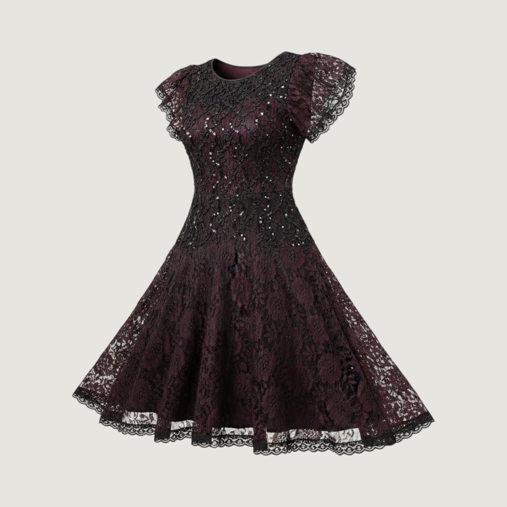 HW Collections 90s Burgundy Black Lace Cocktail Dress Whimsigoth Romantic Goth